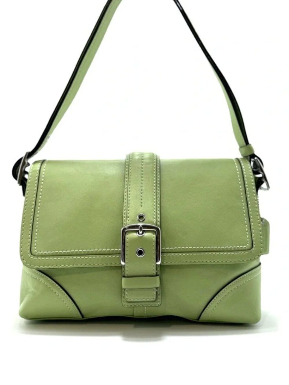 920 Coach Hampton Buckle Flap Crossbody Bag Pistachio Silver F11196 RARE - Picture 2 of 15